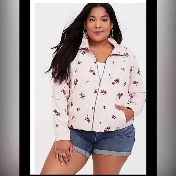 Torrid Pink Floral Stripe Twill Track Jacket 4X Ditsy Floral - Picture 4 of 16